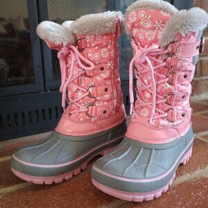 Dream Pairs Girls Size 2 Pink Snowflake Snow Boots Kriver-1 Faux Fur Lined